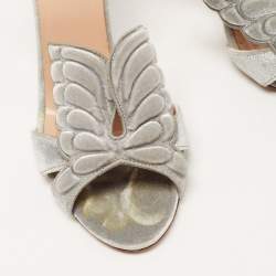 Pre Owned Valentino Grey Velvet Angelicouture Ankle Strap Sandals Size 41
