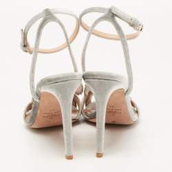 Pre Owned Valentino Grey Velvet Angelicouture Ankle Strap Sandals Size 41