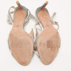 Pre Owned Valentino Grey Velvet Angelicouture Ankle Strap Sandals Size 41