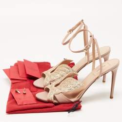 Pre Owned Valentino Dusty Pink Leather Crystal Embellished Angelicouture Ankle Strap Sandals Size 40.5