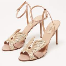 Pre Owned Valentino Dusty Pink Leather Crystal Embellished Angelicouture Ankle Strap Sandals Size 40.5