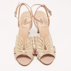 Pre Owned Valentino Dusty Pink Leather Crystal Embellished Angelicouture Ankle Strap Sandals Size 40.5