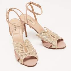 Pre Owned Valentino Dusty Pink Leather Crystal Embellished Angelicouture Ankle Strap Sandals Size 40.5