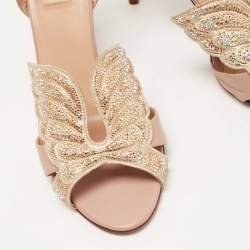 Pre Owned Valentino Dusty Pink Leather Crystal Embellished Angelicouture Ankle Strap Sandals Size 40.5