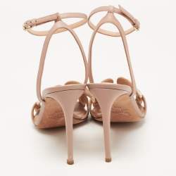 Pre Owned Valentino Dusty Pink Leather Crystal Embellished Angelicouture Ankle Strap Sandals Size 40.5