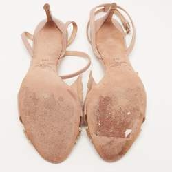 Pre Owned Valentino Dusty Pink Leather Crystal Embellished Angelicouture Ankle Strap Sandals Size 40.5