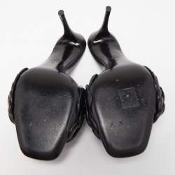 Pre Owned Valentino Black Flower Detail Leather Slide Sandals Size 39