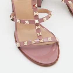 Pre Owned Valentino Pink Patent Leather Rockstud Caged Slide Sandals Size 40