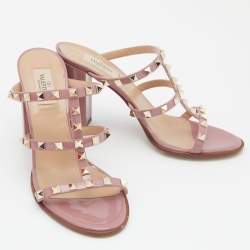 Pre Owned Valentino Pink Patent Leather Rockstud Caged Slide Sandals Size 40