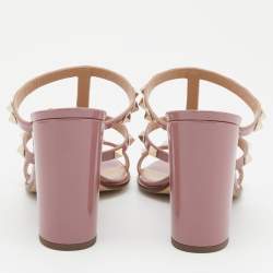 Pre Owned Valentino Pink Patent Leather Rockstud Caged Slide Sandals Size 40