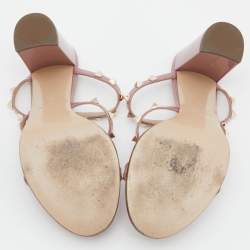 Pre Owned Valentino Pink Patent Leather Rockstud Caged Slide Sandals Size 40