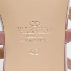 Pre Owned Valentino Pink Patent Leather Rockstud Caged Slide Sandals Size 40