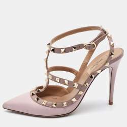 Pre Owned Valentino Two Tone Leather Rockstud Ankle Strap Pumps Size 39.5