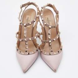 Pre Owned Valentino Two Tone Leather Rockstud Ankle Strap Pumps Size 39.5