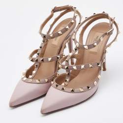 Pre Owned Valentino Two Tone Leather Rockstud Ankle Strap Pumps Size 39.5