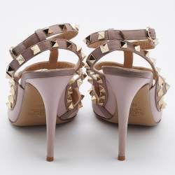 Pre Owned Valentino Two Tone Leather Rockstud Ankle Strap Pumps Size 39.5