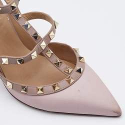 Pre Owned Valentino Two Tone Leather Rockstud Ankle Strap Pumps Size 39.5