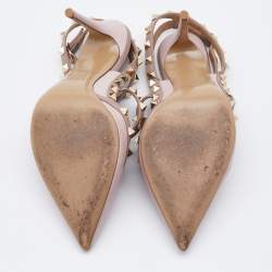 Pre Owned Valentino Two Tone Leather Rockstud Ankle Strap Pumps Size 39.5