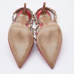 Pre Owned Valentino Pink Patent and Leather Rockstud Ankle Strap Pumps Size 39.5