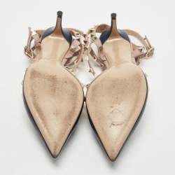 Pre Owned Valentino Blue Leather Rockstud Strappy Pumps Size 38.5