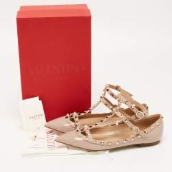 Pre Owned Valentino Dusty Pink Leather Rockstud Strappy Ballet Flats Size 39