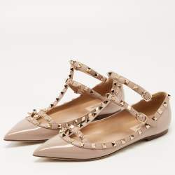 Pre Owned Valentino Dusty Pink Leather Rockstud Strappy Ballet Flats Size 39