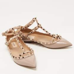 Pre Owned Valentino Dusty Pink Leather Rockstud Strappy Ballet Flats Size 39