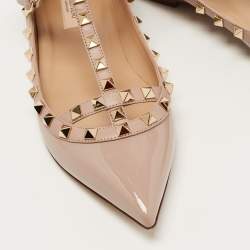 Pre Owned Valentino Dusty Pink Leather Rockstud Strappy Ballet Flats Size 39