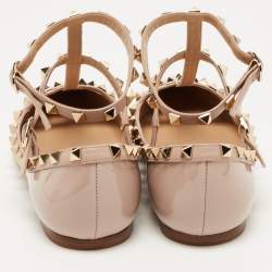 Pre Owned Valentino Dusty Pink Leather Rockstud Strappy Ballet Flats Size 39