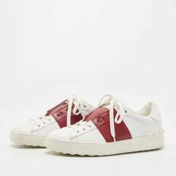Pre Owned Valentino White Leather Rockstud Low Top Sneakers Size 38