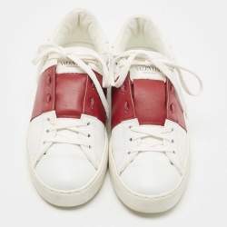 Pre Owned Valentino White Leather Rockstud Low Top Sneakers Size 38