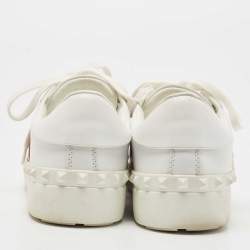 Pre Owned Valentino White Leather Rockstud Low Top Sneakers Size 38