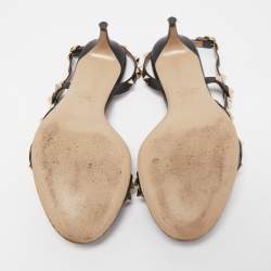 Pre Owned Valentino Black Leather Rockstud Strappy Slingback Sandals Size 38