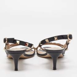 Pre Owned Valentino Black Leather Rockstud Strappy Slingback Sandals Size 38