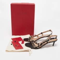 Pre Owned Valentino Black Leather Rockstud Strappy Slingback Sandals Size 38