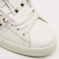 Pre Owned Valentino White Leather Rockstud Low Top Sneakers Size 36
