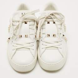 Pre Owned Valentino White Leather Rockstud Low Top Sneakers Size 36