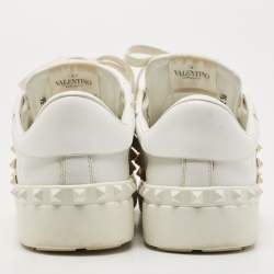 Pre Owned Valentino White Leather Rockstud Low Top Sneakers Size 36