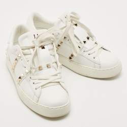 Pre Owned Valentino White Leather Rockstud Low Top Sneakers Size 36
