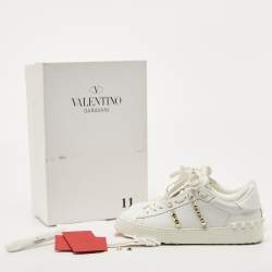 Pre Owned Valentino White Leather Rockstud Low Top Sneakers Size 36