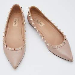 Pre Owned Valentino Pink Leather Rockstud Ballet Flats Size 38.5