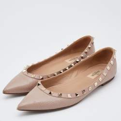Pre Owned Valentino Pink Leather Rockstud Ballet Flats Size 38.5