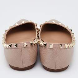 Pre Owned Valentino Pink Leather Rockstud Ballet Flats Size 38.5