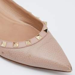 Pre Owned Valentino Pink Leather Rockstud Ballet Flats Size 38.5