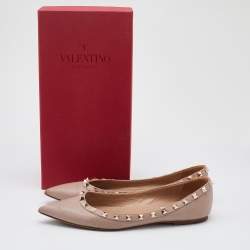 Pre Owned Valentino Pink Leather Rockstud Ballet Flats Size 38.5
