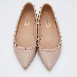 Pre Owned Valentino Pink Leather Rockstud Ballet Flats Size 38.5