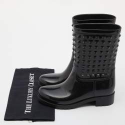 Pre Owned Valentino Black Rubber Rockstud Rain Boots Size 37