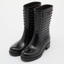 Pre Owned Valentino Black Rubber Rockstud Rain Boots Size 37