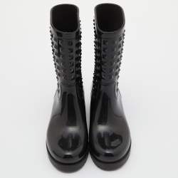 Pre Owned Valentino Black Rubber Rockstud Rain Boots Size 37