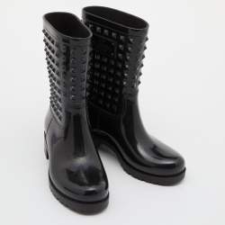 Pre Owned Valentino Black Rubber Rockstud Rain Boots Size 37
